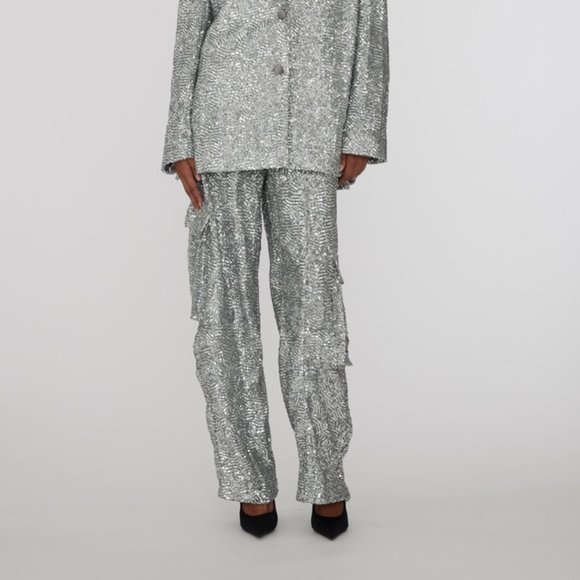 【関税&送料込】Rotate Birger Christensen Silver Pants In Or Braided Straight Pants Silver - ROTATE Birger Christensen